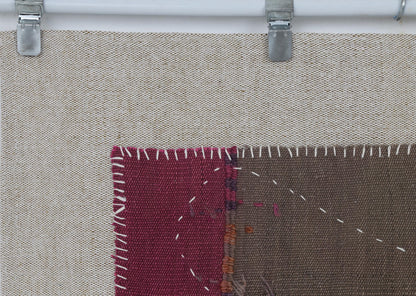 3x4 Vintage Turkish Wool Tapestry Rug, Hand Stitched Textile Wall Hanging, Minimalist Woven Wall Art