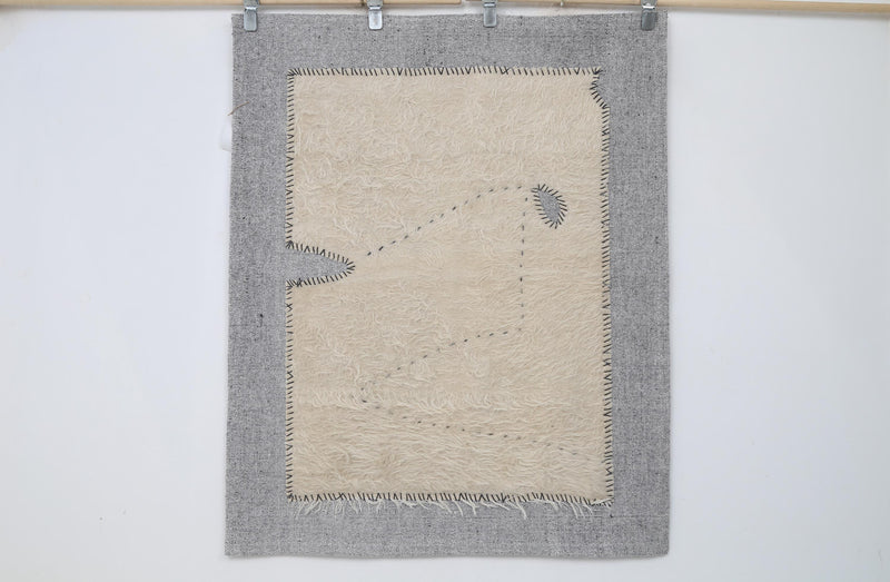 Vintage Turkish Tapestry Rug, Ivory Solid Wall Hanging (3'5" x 4'3")