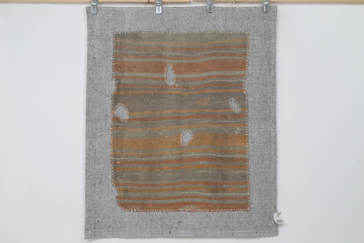 3x4 Vintage Turkish Tapestry Rug, Striped Wool Textile Wall Hanging, Earth Tone Fiber Wall Art
