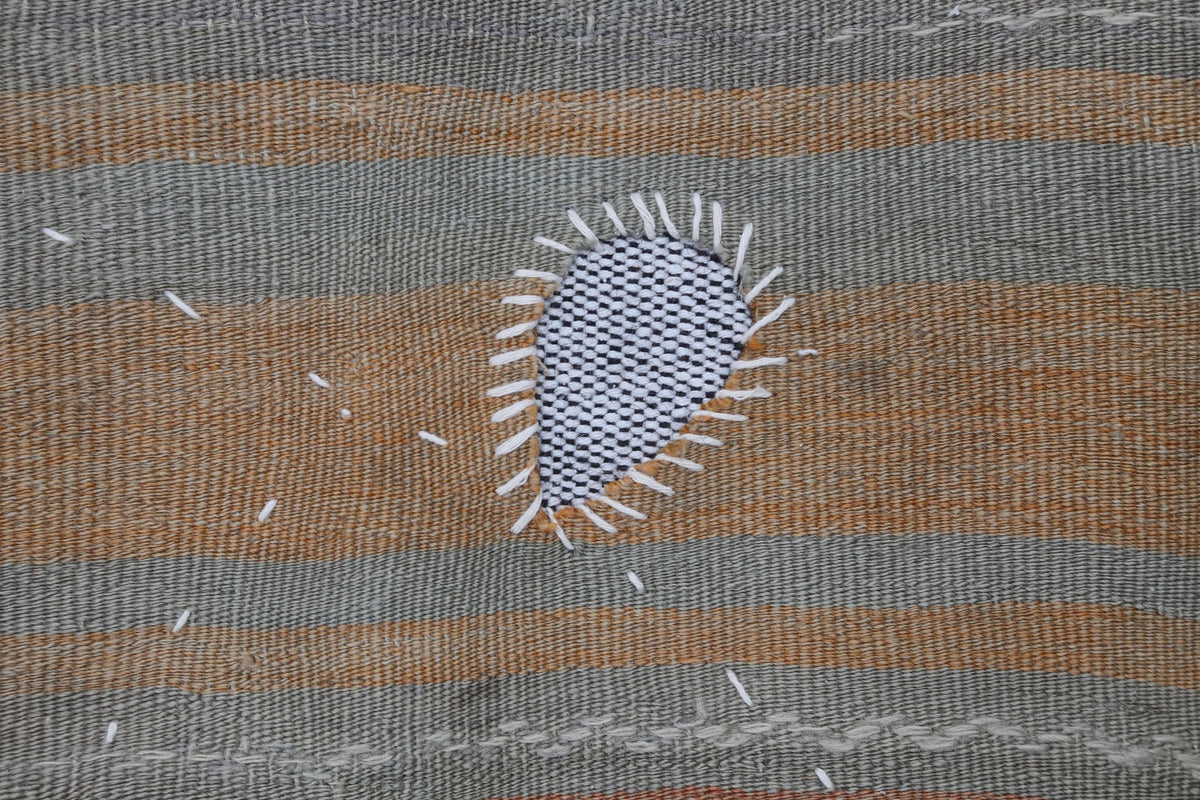 3x4 Vintage Turkish Tapestry Rug, Striped Wool Textile Wall Hanging, Earth Tone Fiber Wall Art