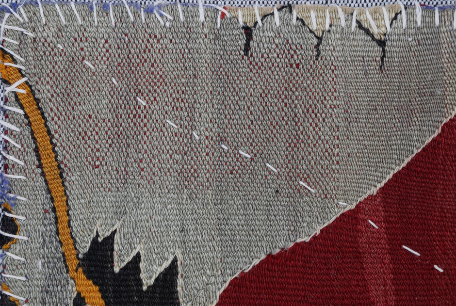 3x4 Vintage Turkish Tapestry Rug, Red Wool Textile Wall Hanging, Geometric Kilim Fiber Wall Art