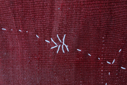 3x4 Vintage Turkish Tapestry Rug, Red Wool Textile Wall Hanging, Geometric Kilim Fiber Wall Art