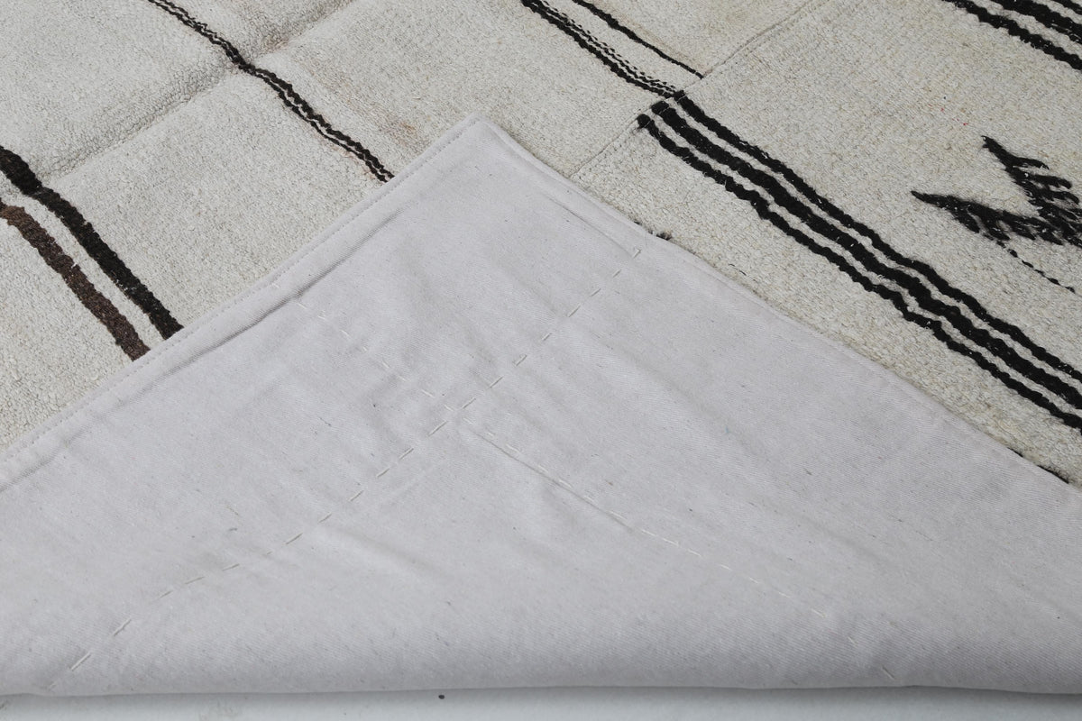 6x10 Vintage Turkish Hemp Rug, Beige Black Patchwork Kilim, Large Handwoven Striped Area Rug