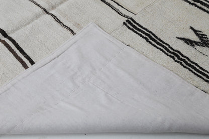 6x10 Vintage Turkish Hemp Rug, Beige Black Patchwork Kilim, Large Handwoven Striped Area Rug