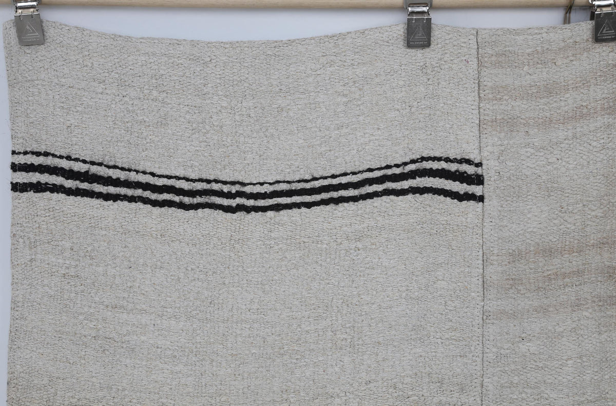 6x10 Vintage Turkish Hemp Rug, Beige Black Patchwork Kilim, Large Handwoven Striped Area Rug