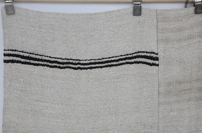 6x10 Vintage Turkish Hemp Rug, Beige Black Patchwork Kilim, Large Handwoven Striped Area Rug