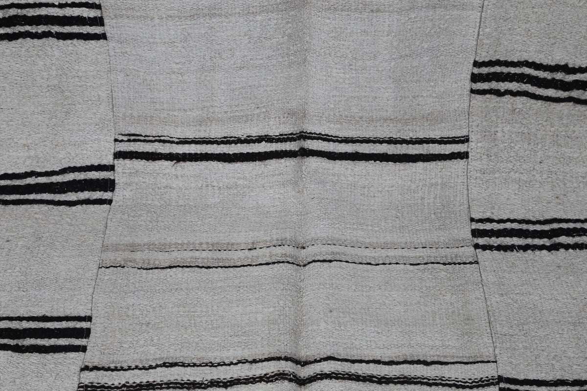 6x10 Vintage Turkish Hemp Rug, Beige Black Patchwork Kilim, Large Handwoven Striped Area Rug