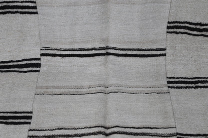 6x10 Vintage Turkish Hemp Rug, Beige Black Patchwork Kilim, Large Handwoven Striped Area Rug
