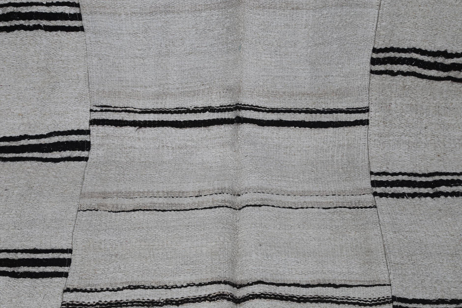 6x10 Vintage Turkish Hemp Rug, Beige Black Patchwork Kilim, Large Handwoven Striped Area Rug