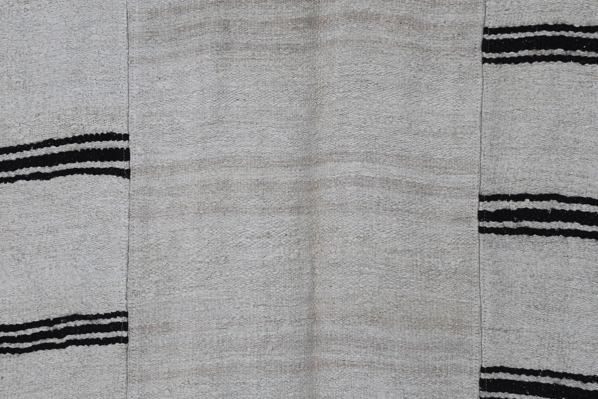 6x10 Vintage Turkish Hemp Rug, Beige Black Patchwork Kilim, Large Handwoven Striped Area Rug