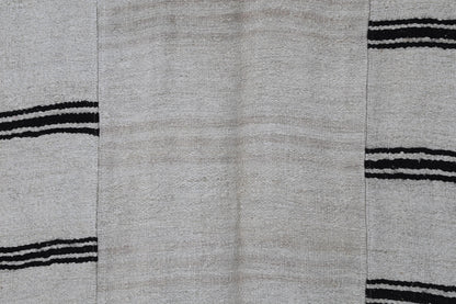 6x10 Vintage Turkish Hemp Rug, Beige Black Patchwork Kilim, Large Handwoven Striped Area Rug