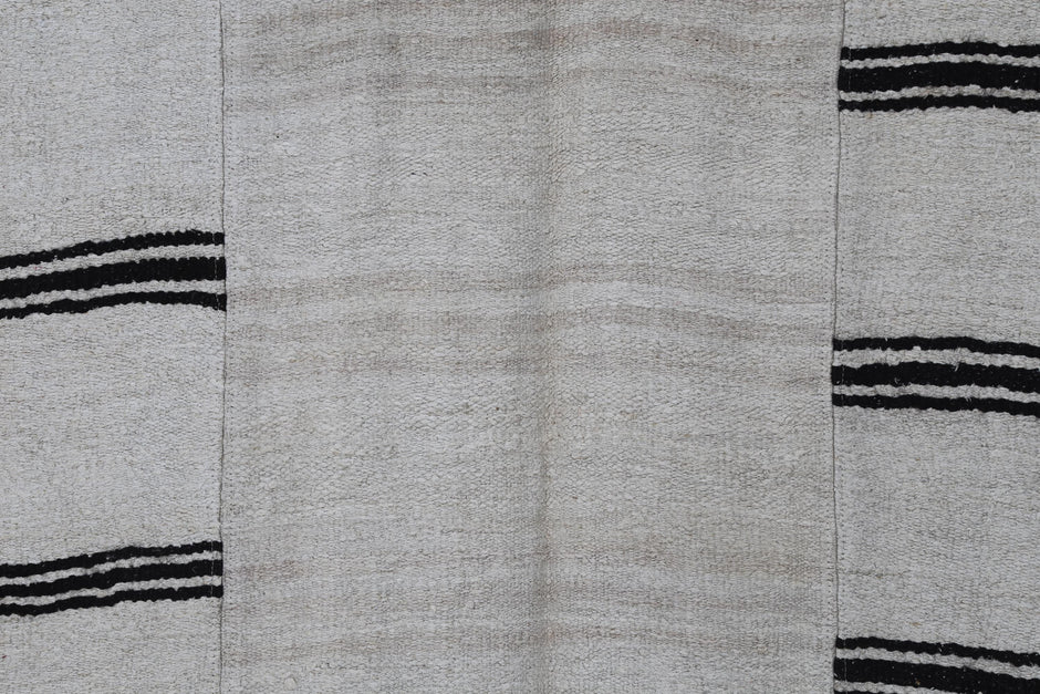 6x10 Vintage Turkish Hemp Rug, Beige Black Patchwork Kilim, Large Handwoven Striped Area Rug