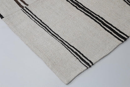 6x10 Vintage Turkish Hemp Rug, Beige Black Patchwork Kilim, Large Handwoven Striped Area Rug