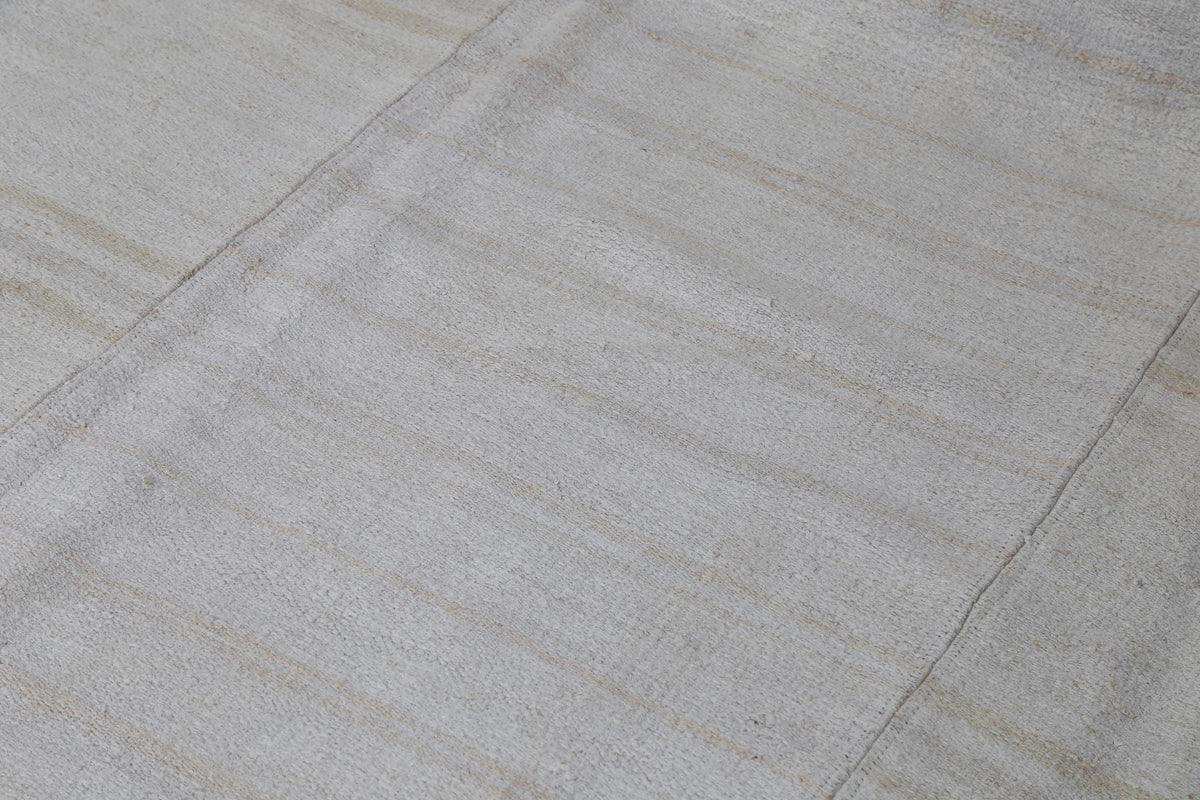 9x10 Vintage Turkish Hemp Rug, White Beige Striped Kilim, Large Handwoven Neutral Area Rug