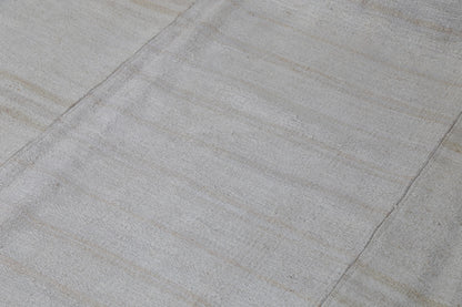 9x10 Vintage Turkish Hemp Rug, White Beige Striped Kilim, Large Handwoven Neutral Area Rug