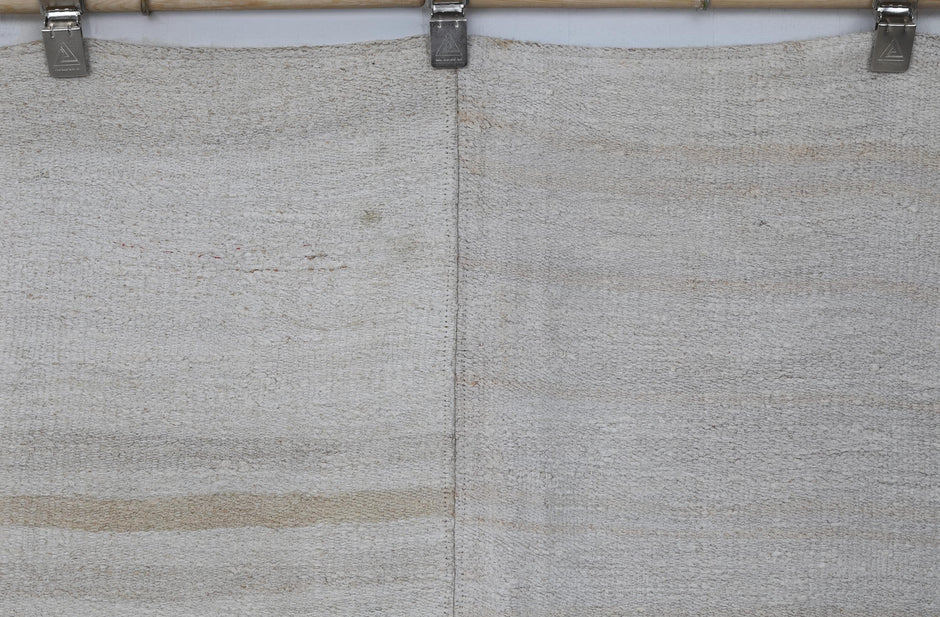 9x10 Vintage Turkish Hemp Rug, White Beige Striped Kilim, Large Handwoven Neutral Area Rug