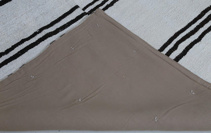 7x9 Vintage Turkish Hemp Rug, White Black Striped Kilim, Large Handwoven Neutral Area Rug
