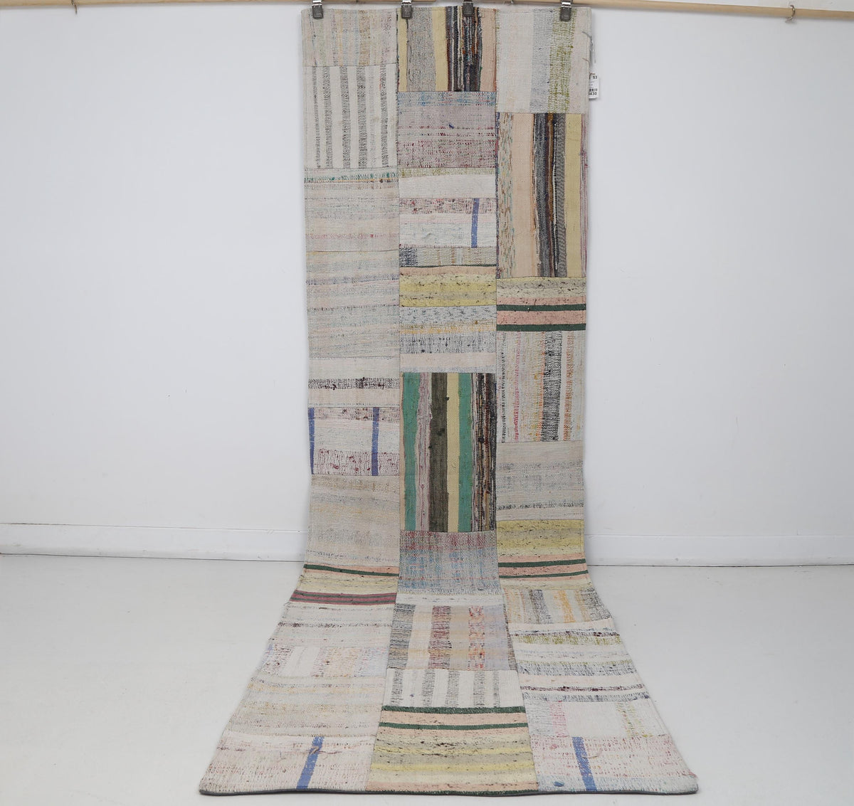 3x10 Vintage Turkish Patchwork Kilim Rug, Beige Cotton Wool Runner, Long Handwoven Hallway Rug