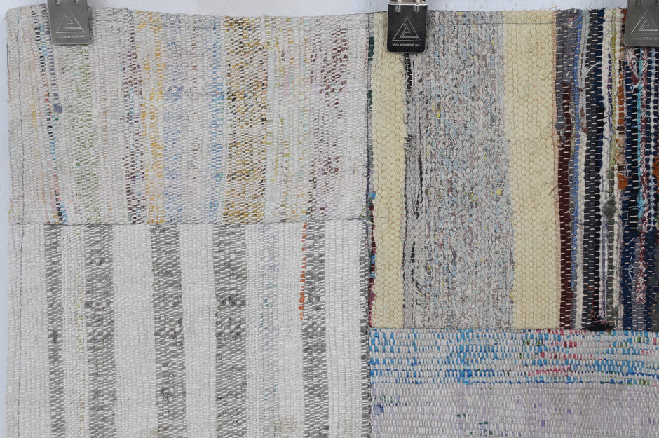 3x10 Vintage Turkish Patchwork Kilim Rug, Beige Cotton Wool Runner, Long Handwoven Hallway Rug