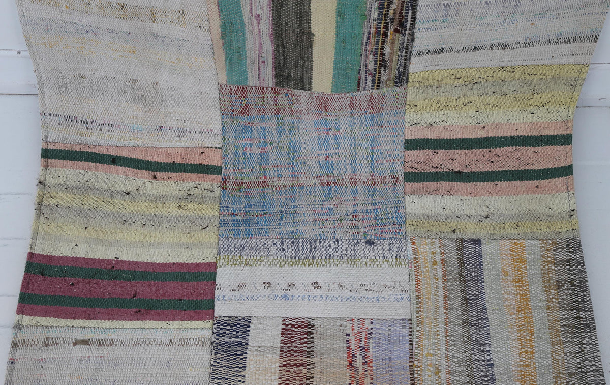 3x10 Vintage Turkish Patchwork Kilim Rug, Beige Cotton Wool Runner, Long Handwoven Hallway Rug