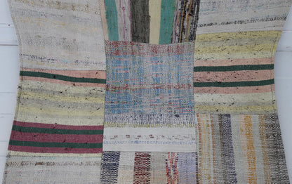 3x10 Vintage Turkish Patchwork Kilim Rug, Beige Cotton Wool Runner, Long Handwoven Hallway Rug