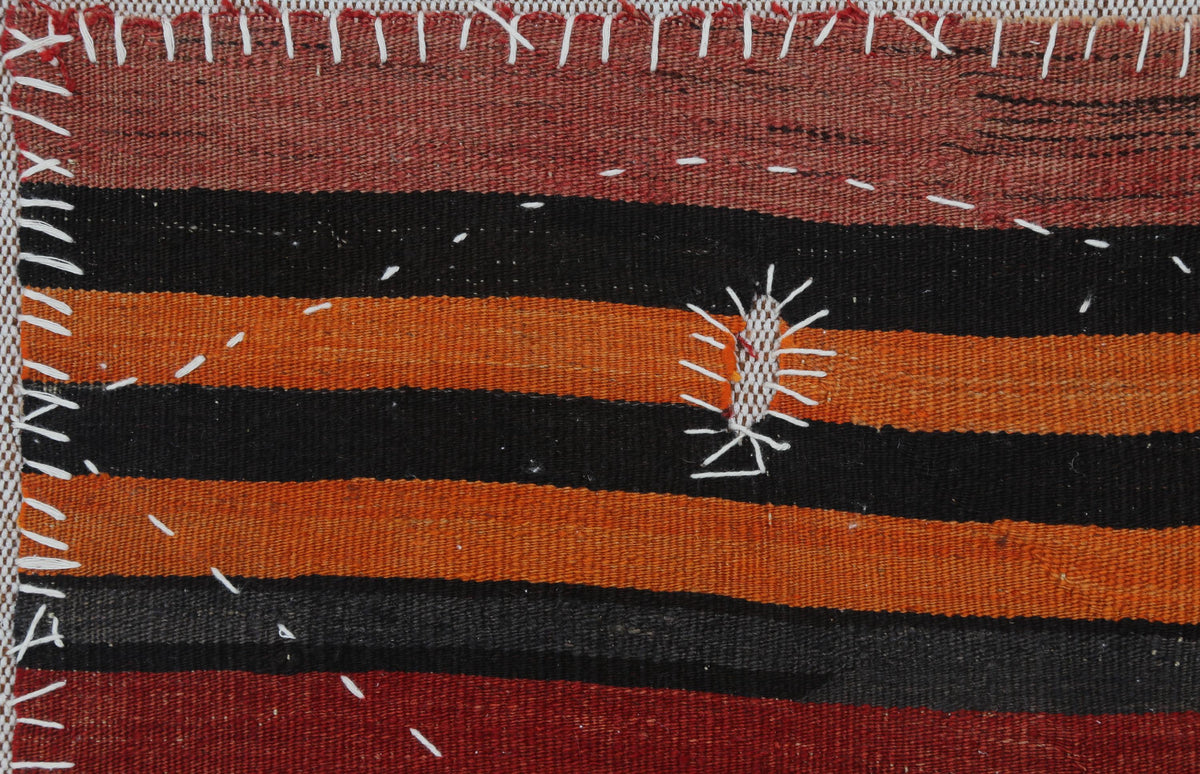 3x4 Vintage Turkish Tapestry Rug, Red Orange Striped Wool Wall Hanging, Geometric Textile Wall Art