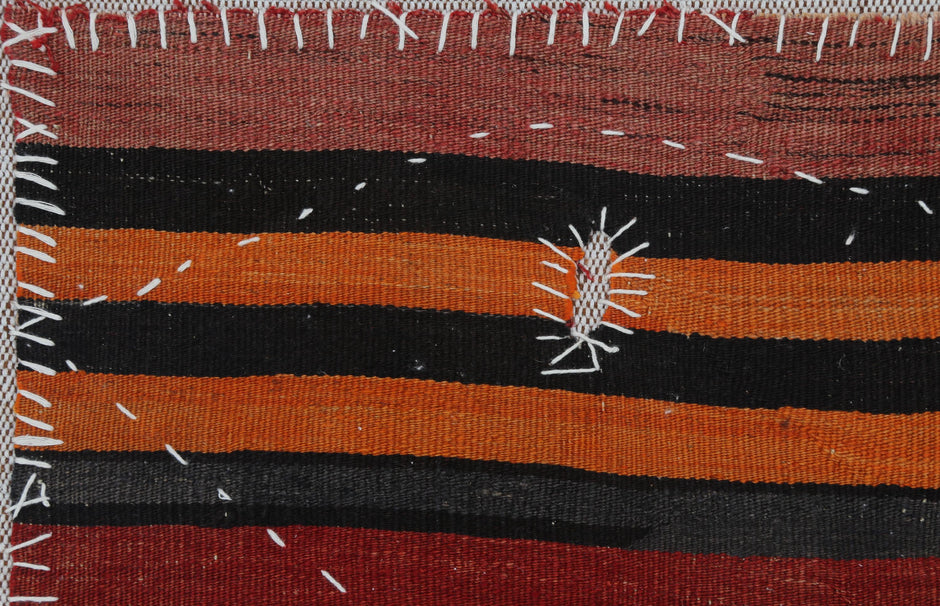 3x4 Vintage Turkish Tapestry Rug, Red Orange Striped Wool Wall Hanging, Geometric Textile Wall Art