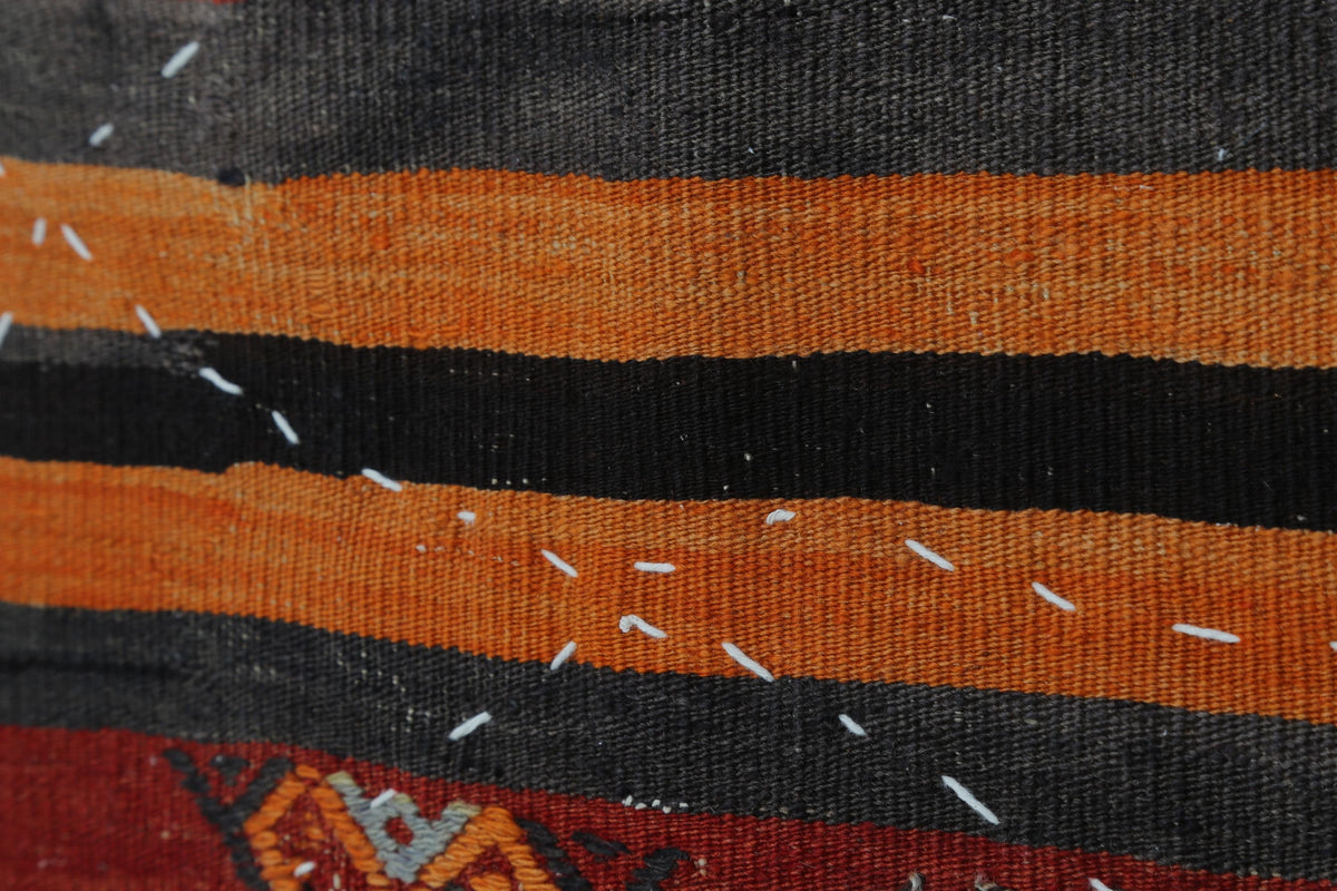 3x4 Vintage Turkish Tapestry Rug, Red Orange Striped Wool Wall Hanging, Geometric Textile Wall Art