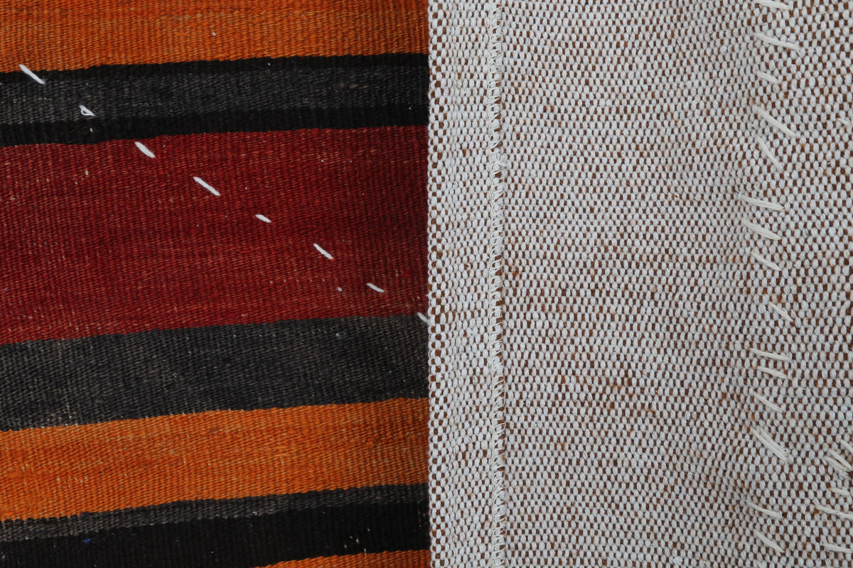3x4 Vintage Turkish Tapestry Rug, Red Orange Striped Wool Wall Hanging, Geometric Textile Wall Art