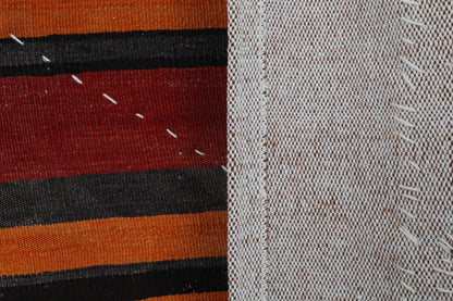3x4 Vintage Turkish Tapestry Rug, Red Orange Striped Wool Wall Hanging, Geometric Textile Wall Art