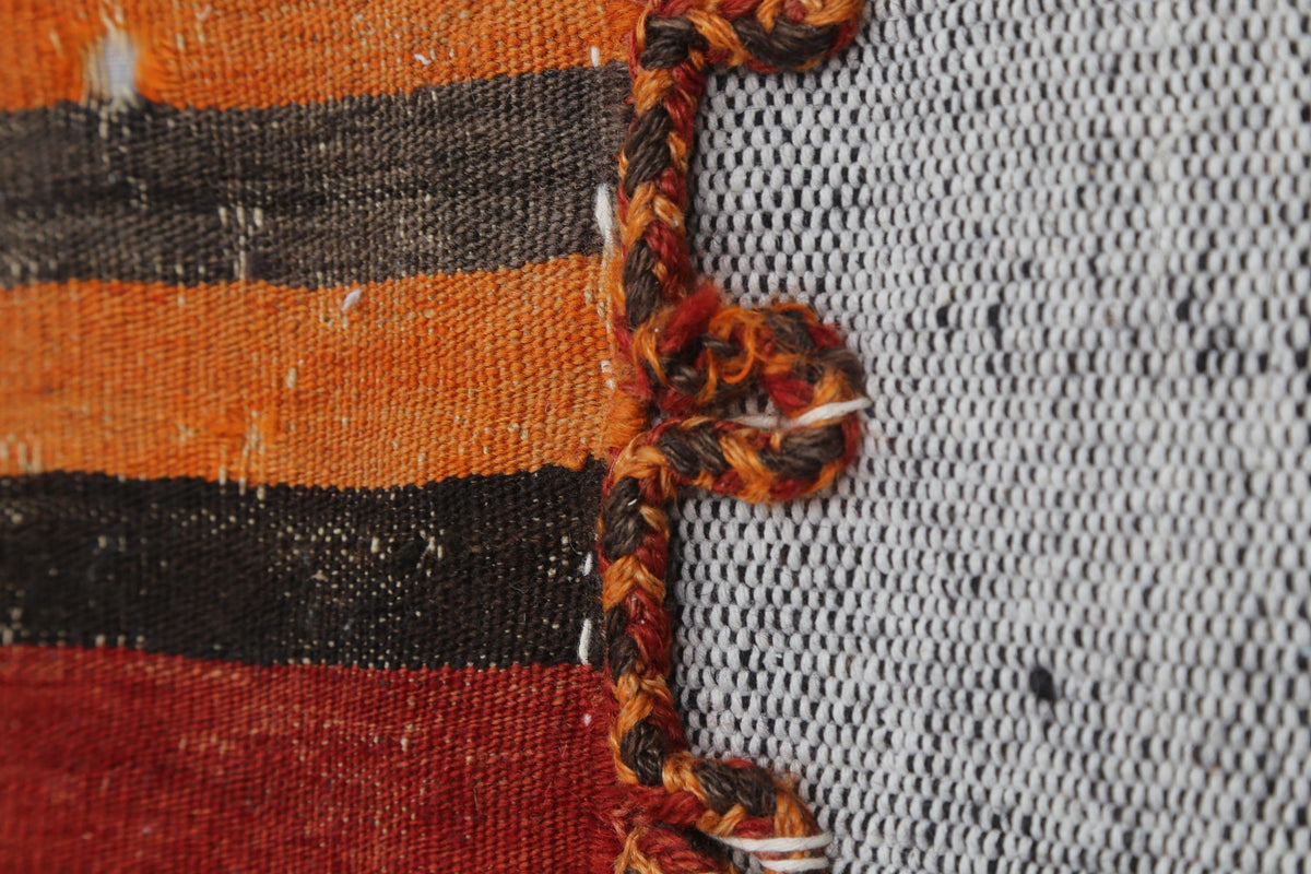 3x4 Vintage Turkish Tapestry Rug, Red Orange Striped Wool Cotton Wall Hanging, Geometric Textile Wall Art