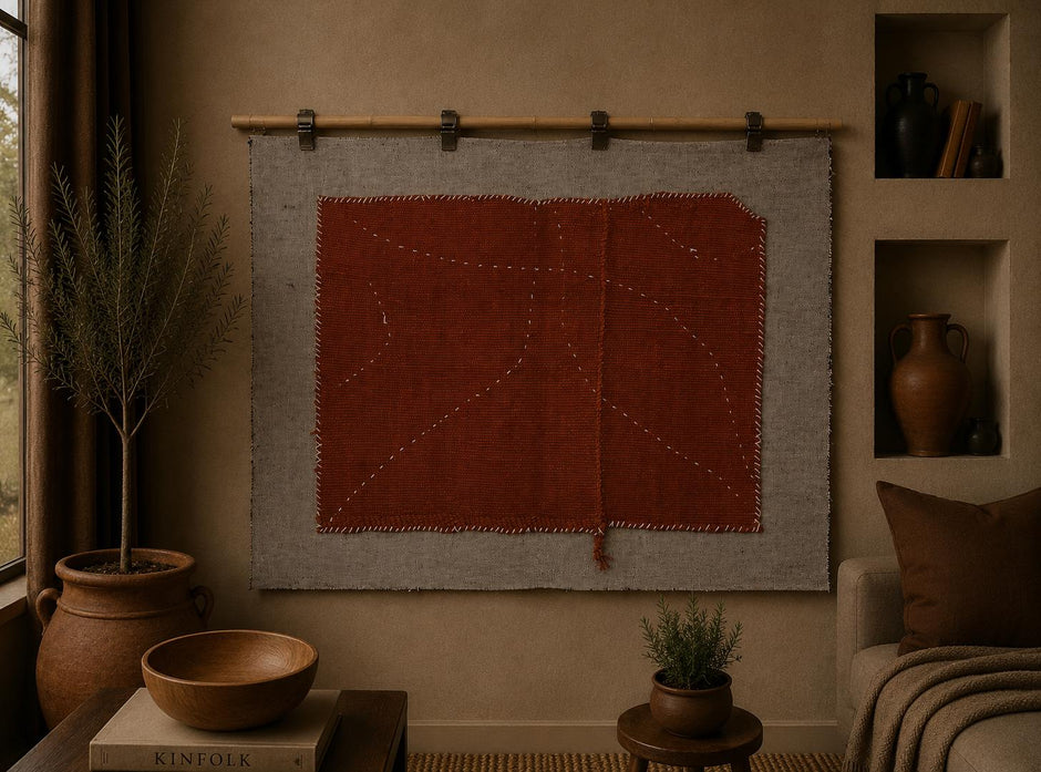 3x4 Vintage Turkish Tapestry Rug, Rust Brown Hemp Wool Wall Hanging, Minimalist Textile Wall Art