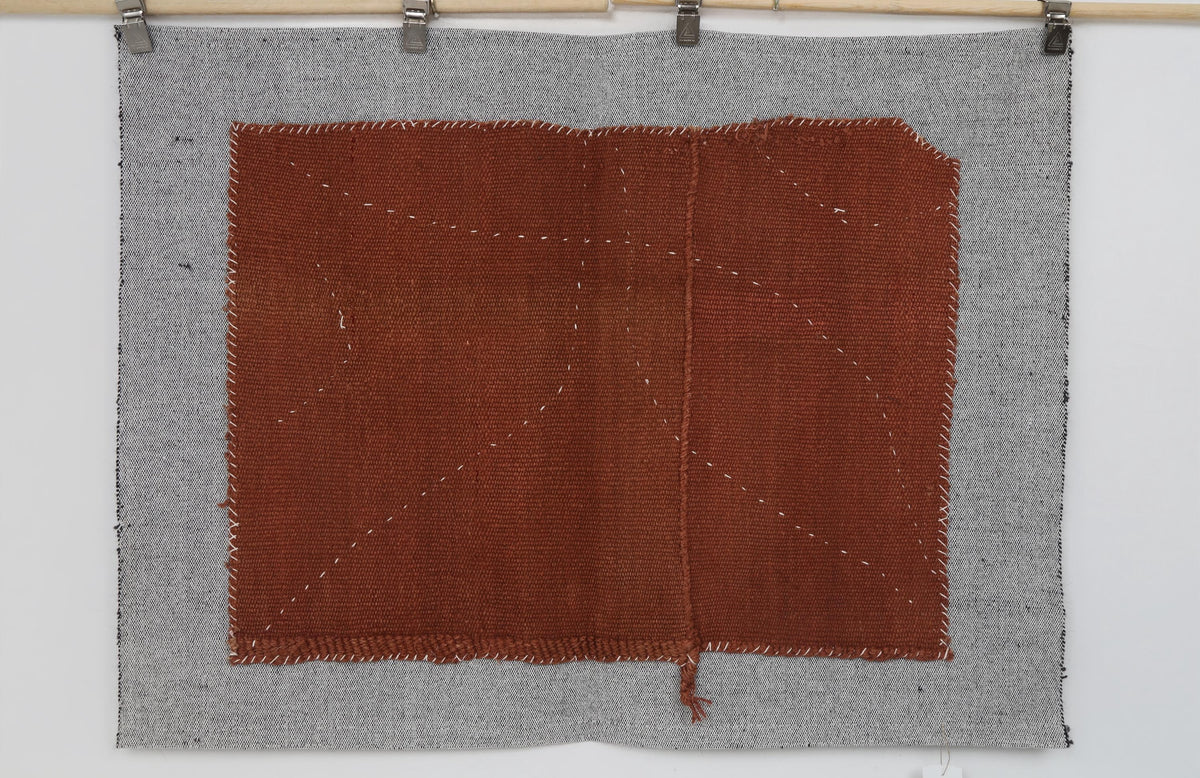 3x4 Vintage Turkish Tapestry Rug, Rust Brown Hemp Wool Wall Hanging, Minimalist Textile Wall Art