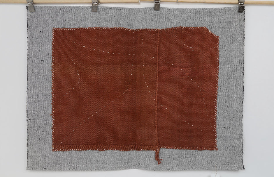 3x4 Vintage Turkish Tapestry Rug, Rust Brown Hemp Wool Wall Hanging, Minimalist Textile Wall Art