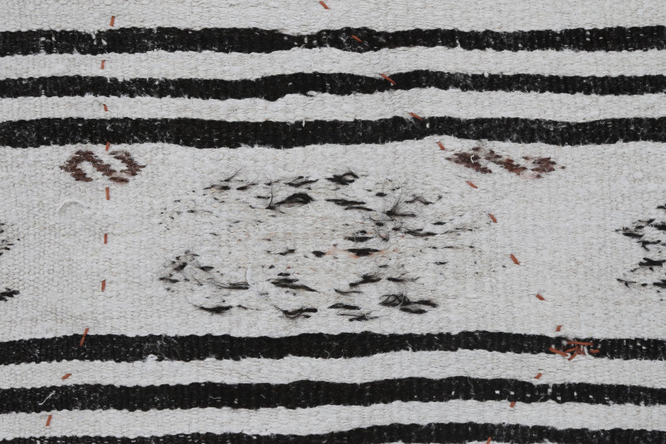 3x4 Vintage Turkish Tapestry Rug, Black White Hemp Wool Wall Hanging, Geometric Striped Textile Wall Art