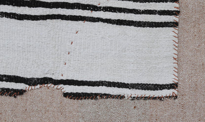 3x4 Vintage Turkish Tapestry Rug, Black White Hemp Wool Wall Hanging, Geometric Striped Textile Wall Art