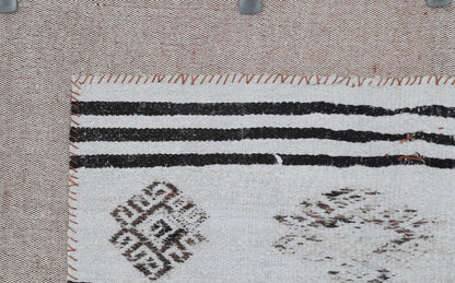 3x4 Vintage Turkish Tapestry Rug, Black White Hemp Wool Wall Hanging, Geometric Striped Textile Wall Art