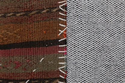 3x4 Vintage Turkish Tapestry Rug, Brown Striped Wool Wall Hanging, Rustic Geometric Textile Wall Art