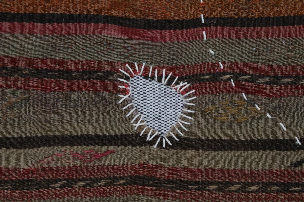 3x4 Vintage Turkish Tapestry Rug, Brown Striped Wool Wall Hanging, Rustic Geometric Textile Wall Art