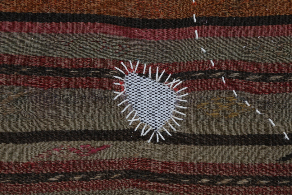3x4 Vintage Turkish Tapestry Rug, Brown Striped Wool Wall Hanging, Rustic Geometric Textile Wall Art