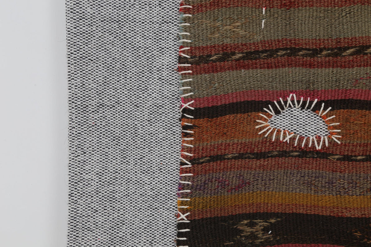 3x4 Vintage Turkish Tapestry Rug, Brown Striped Wool Wall Hanging, Rustic Geometric Textile Wall Art