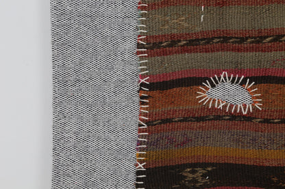3x4 Vintage Turkish Tapestry Rug, Brown Striped Wool Wall Hanging, Rustic Geometric Textile Wall Art