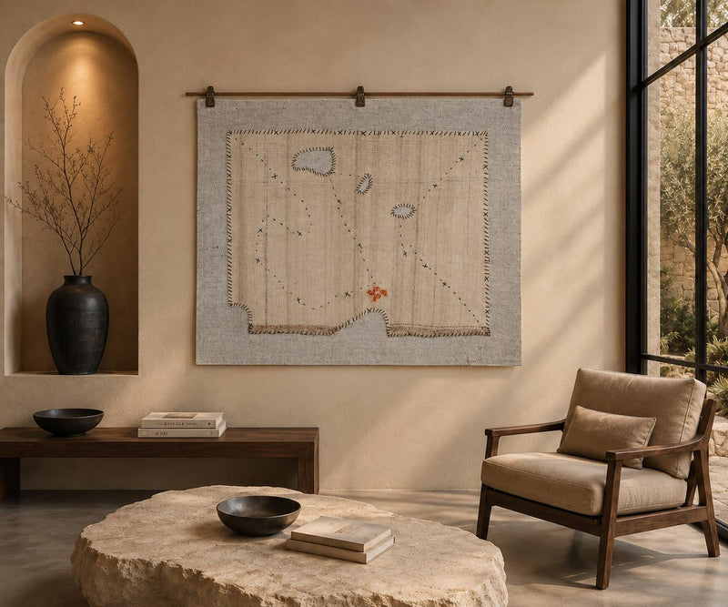 Vintage Turkish Kilim Tapestry Rug, Cream Gray Solid Wall Hanging (3'5" x 4'3") - photo 1 of 10