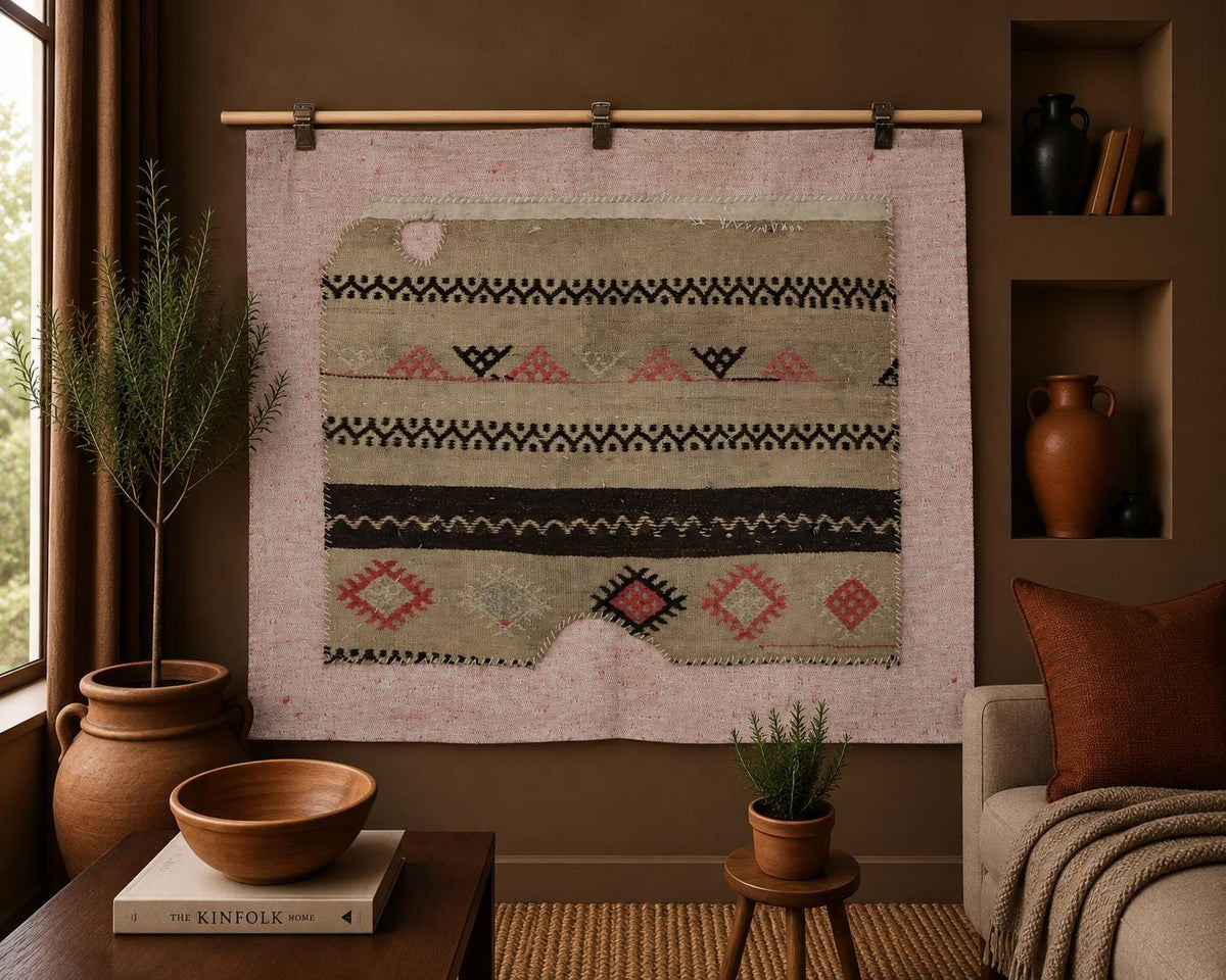 3x4 Vintage Turkish Tapestry Rug, Wool Textile Wall Hanging, Handwoven Fiber Wall Art