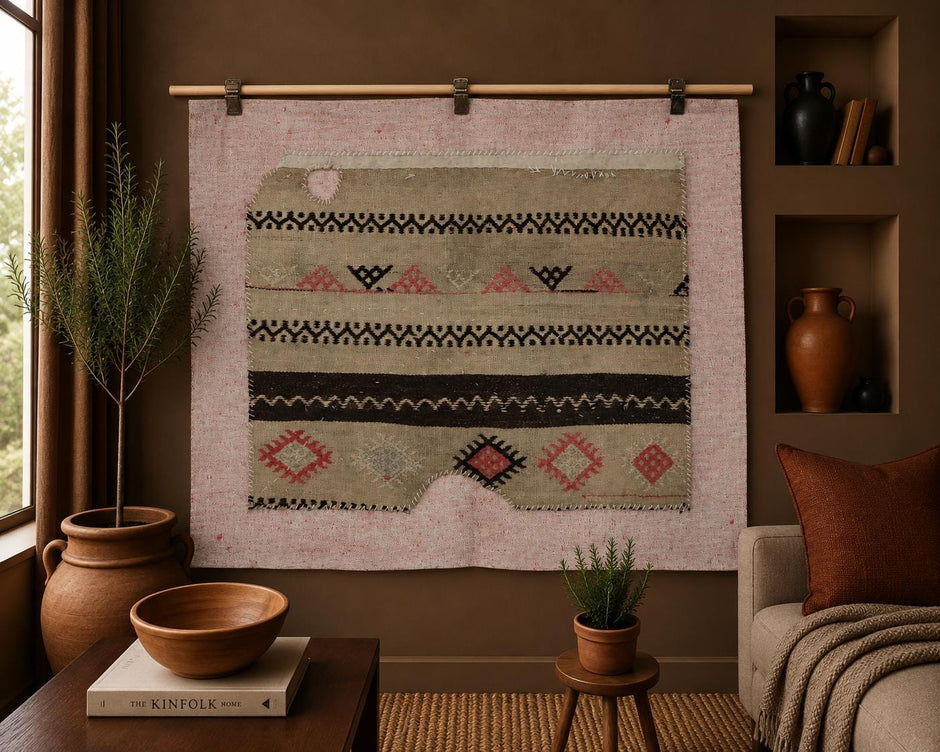 3x4 Vintage Turkish Tapestry Rug, Wool Textile Wall Hanging, Handwoven Fiber Wall Art