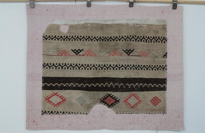 3x4 Vintage Turkish Tapestry Rug, Wool Textile Wall Hanging, Handwoven Fiber Wall Art