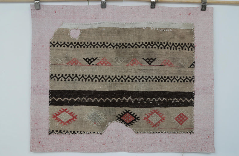 Vintage Turkish Tapestry Rug, Green Red Diamond (3'4" x 4'2")