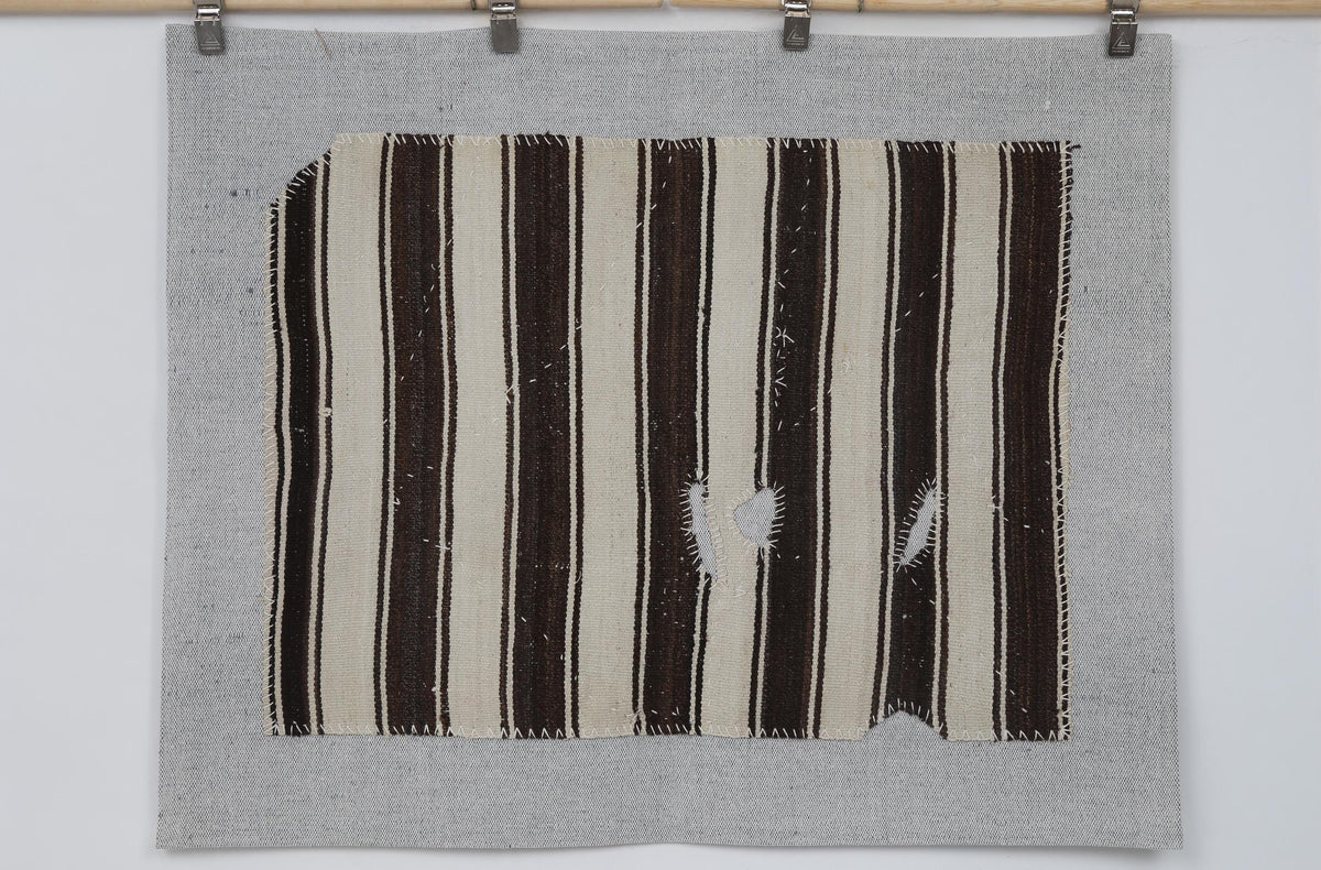 3x4 Vintage Turkish Tapestry Rug, Beige Brown Wool Wall Hanging, Handwoven Textile Wall Art