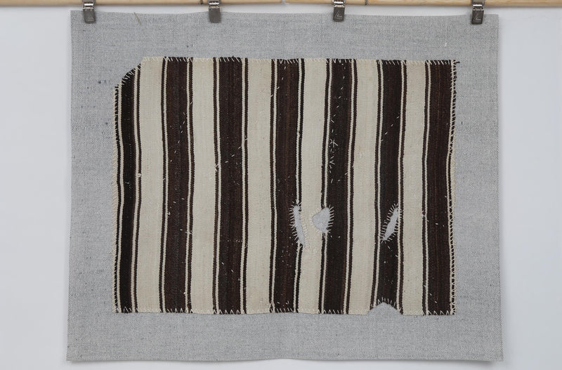 Vintage Turkish Tapestry Rug, Espresso Bold Stripe Wool (3'4" x 4'2")