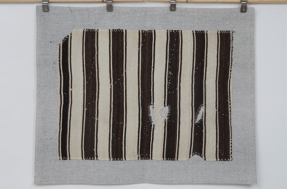 3x4 Vintage Turkish Tapestry Rug, Beige Brown Wool Wall Hanging, Handwoven Textile Wall Art